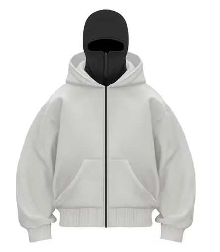 Masked Zipped Hoodies Gray