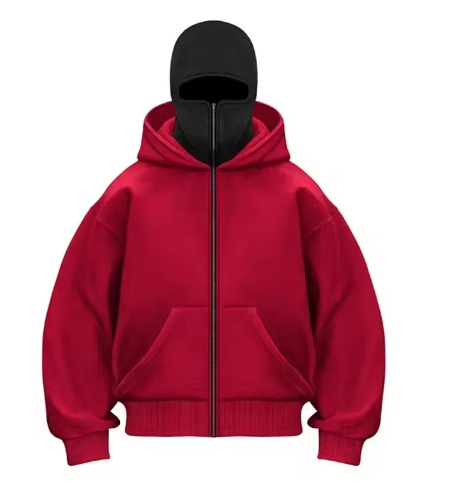 Masked Zipped Hoodies Red